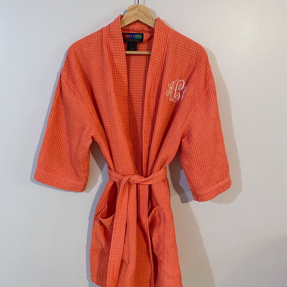 Coral Terry Cloth Monogram Robe